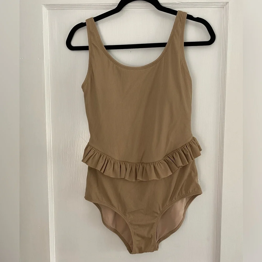 KORTNI JEANE Women’s Ribbed Sand Brown Skirted One-Piece Swimsuit in Size M NWT - Picture 5 of 9